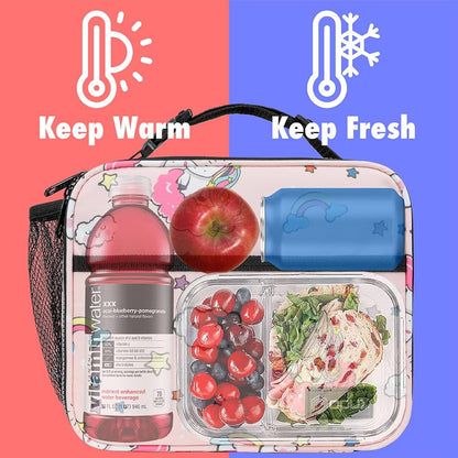 opux Insulated Lunch Bag Kids, Lunch Box for School Boy Girl, Leakproof Small Reusable Compact Soft Mini Cooler Bag, Toddler Small Lunch Boxes Kit Pail with Front Side Pockets (Purple)