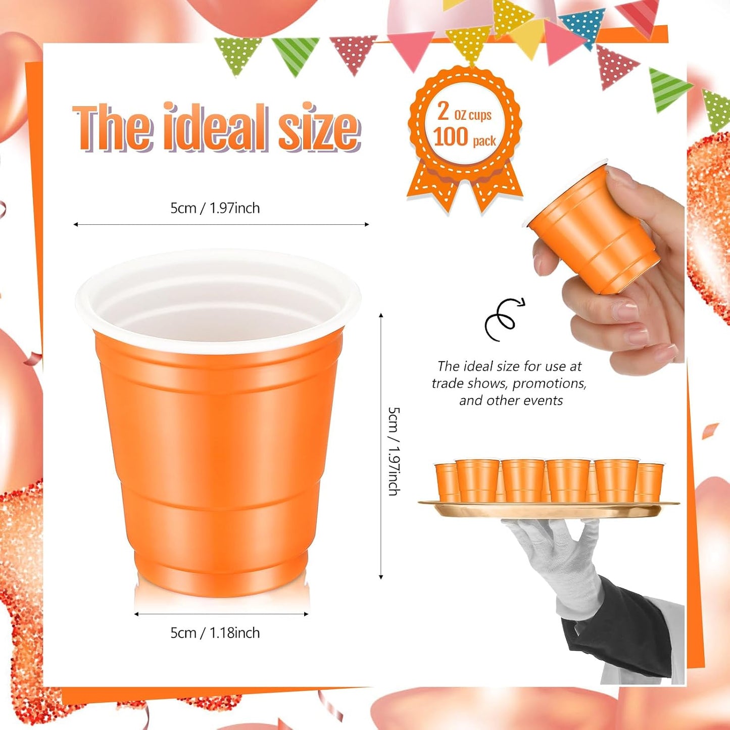 Roshtia 100 Pack 2 oz Plastic Shot Cups, Mini Disposable Shot Glasses 2 oz Wedding Party Cups for Bridal Shower Wedding Party, Beer Taste Serving, Snacks(Black, Gold)