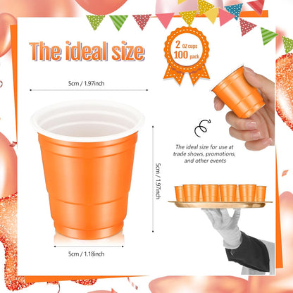 Roshtia 100 Pack 2 oz Plastic Shot Cups, Mini Disposable Shot Glasses 2 oz Wedding Party Cups for Bridal Shower Wedding Party, Beer Taste Serving, Snacks(Black, Gold)