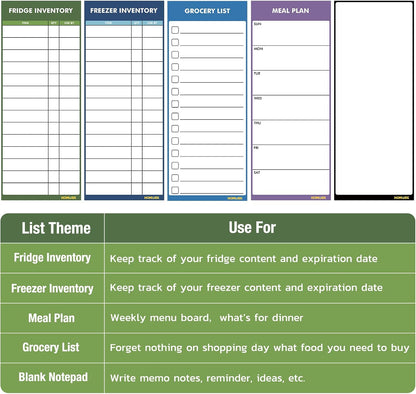 Magnetic White Board for Fridge - Dry Erase Meal Planner for Refrigerator - Weekly Menu Board, Grocery List, Memo Pad, Fridge and Freezer Inventory List - Kitchen Whiteboard with 4 Markers - 4" x 10"