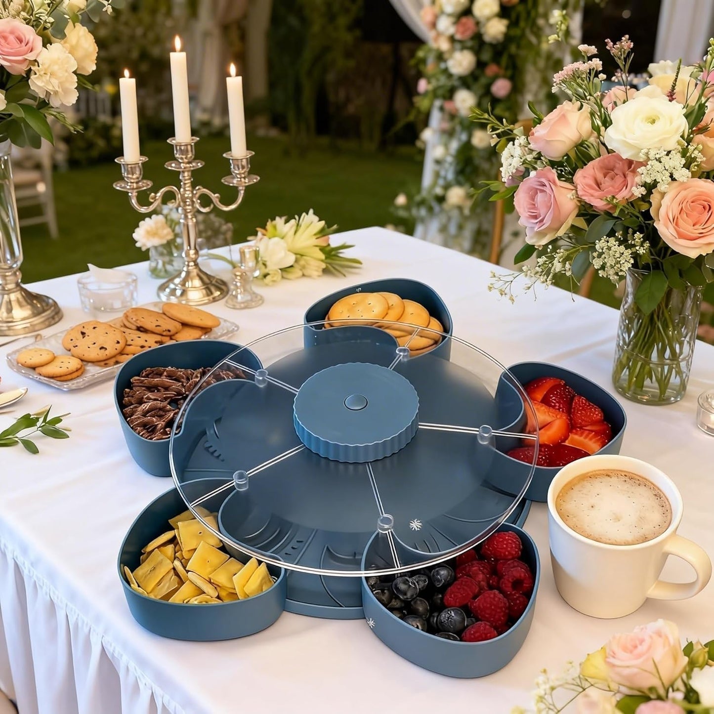 Divided Serving Tray that Spins,Perfect for Snacks, Dips & Party Appetizers,Upgrade 5-Compartment Rotating Party Platter,Lazy Susan Organizer Veggie Fruit Tray for Kitchen,Travel and Picnic