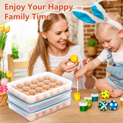 3 Pack Deviled Egg Containers with Lid and 8 Pcs Deviled Egg Injector Piping Tool, Egg Organizer for Refrigerator, Fridge Stackable Countertop Portable Egg Platter (pink,blue,green)