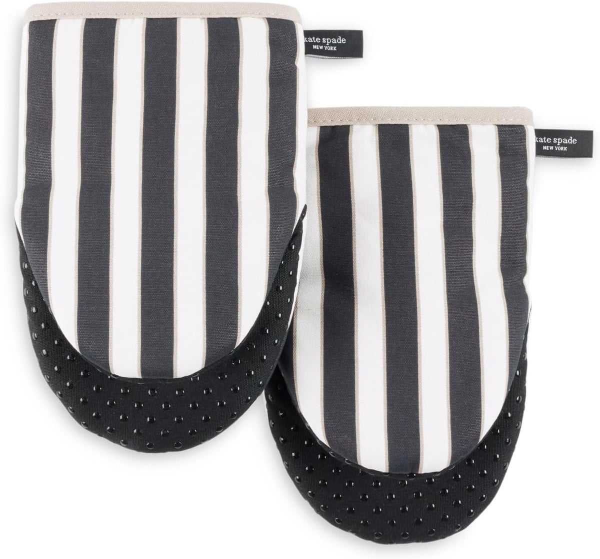 kate spade new york Botanical Stripe Mini Oven Mitt 2-Pack Set, 5.5" x 8", Black/Beige