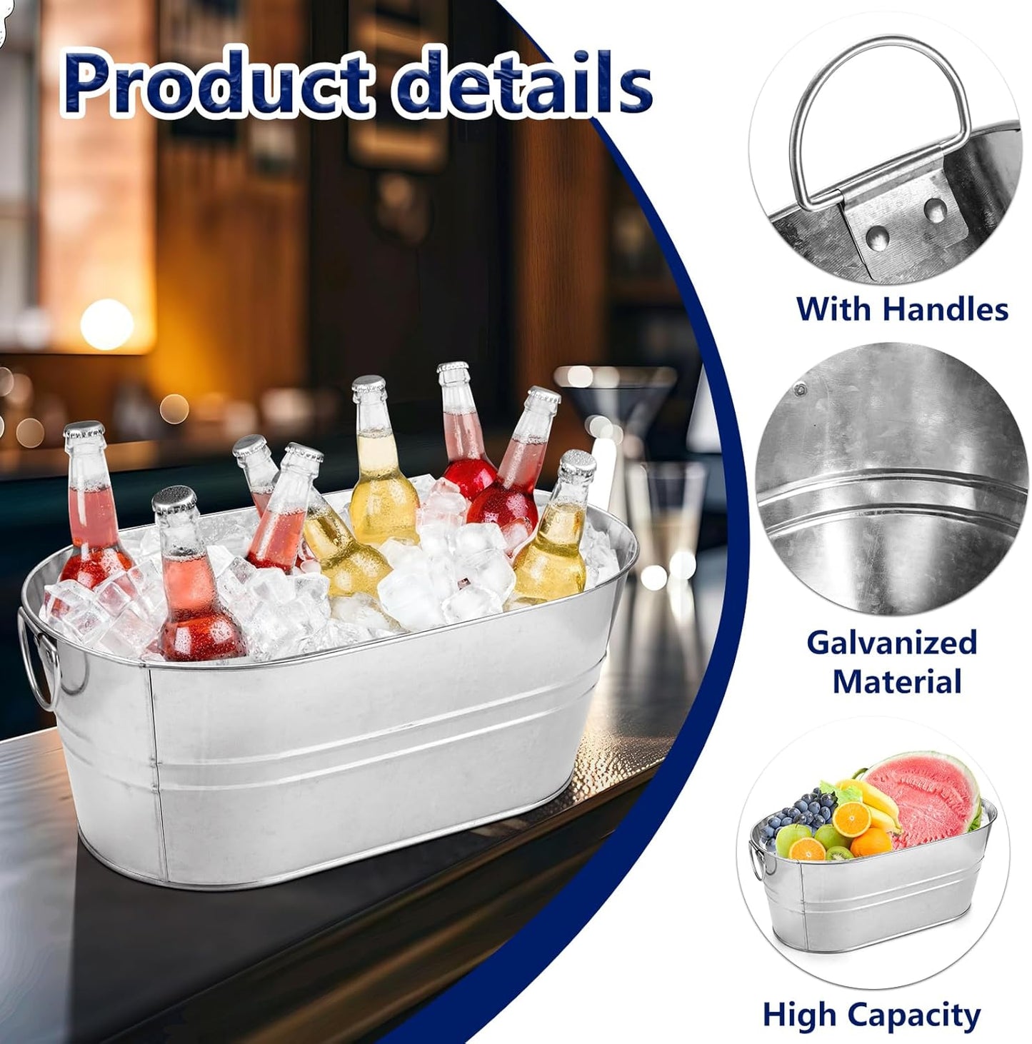 MIVIDE 2 Pack 3 Gallon Galvanized Tub Ice Bucket Metal Champagne Drink Bucket with Handles Galvanized Ice Buckets for Parties Mimosa Bar Cocktail Bar Cooling Supplies