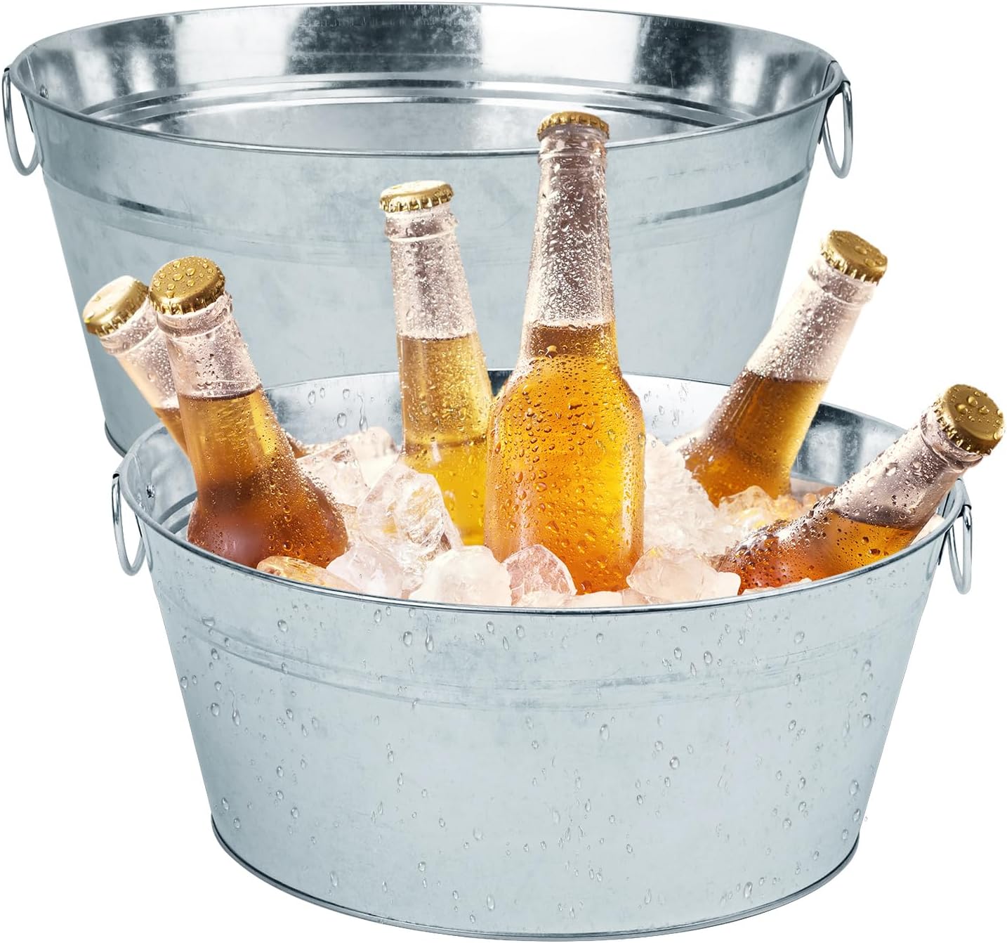 3 PCS 15.3 x 9 x 6 inches Black Metal Galvanized Tub with Handles, 3 Gallon Galvanized Beverage Tubs for Parties, Large Metal Drink Ice Buckets for Beer, Wine, Cocktails & Outdoor Events