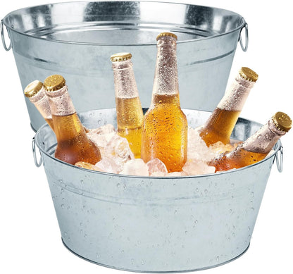 3 PCS 15.3 x 9 x 6 inches Black Metal Galvanized Tub with Handles, 3 Gallon Galvanized Beverage Tubs for Parties, Large Metal Drink Ice Buckets for Beer, Wine, Cocktails & Outdoor Events