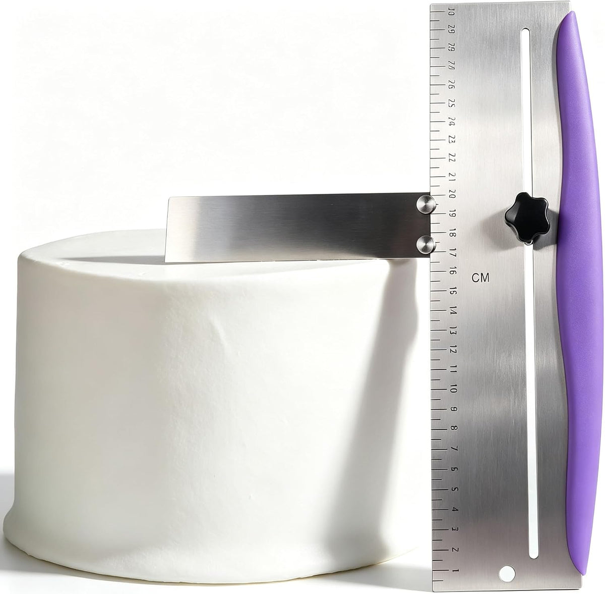 12 Inch Cake Scraper Smoother, Stainless Steel Cake Bench Scraper Decorating Tools for Icing Frosting Cream Edge - Adjustable Kitchen Spatula for Mousse, Cheese, Cream Cake (Purple)