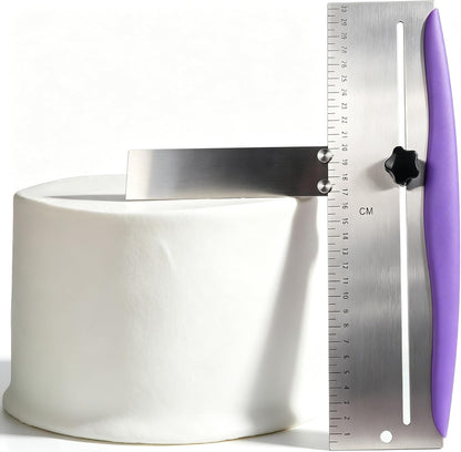 12 Inch Cake Scraper Smoother, Stainless Steel Cake Bench Scraper Decorating Tools for Icing Frosting Cream Edge - Adjustable Kitchen Spatula for Mousse, Cheese, Cream Cake (Purple)