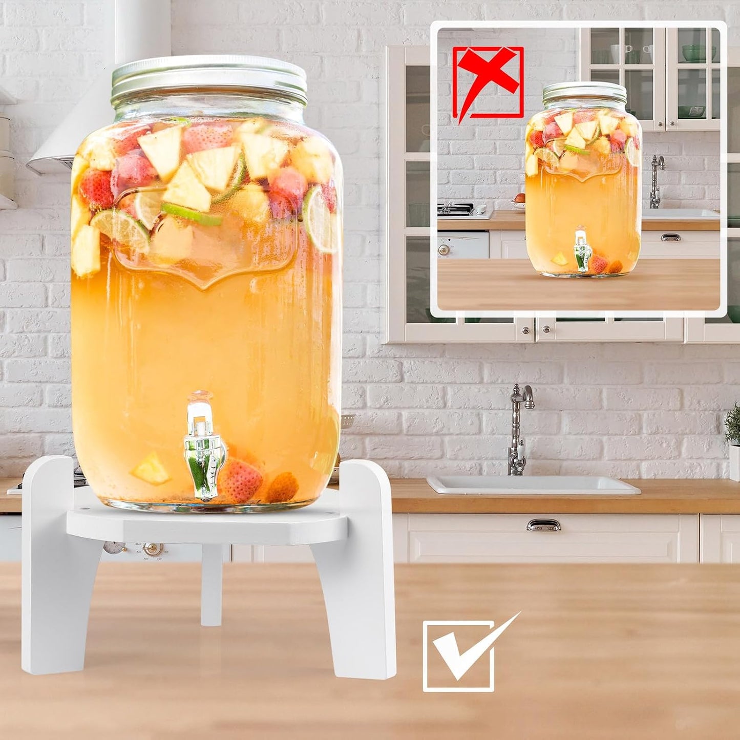 Roshtia 1 Pcs Beverage Dispenser Stand Bamboo Wood Drink Dispenser Stand Fits 6-8" Diameter of Glass Jar Base for Glass Beverage Water Jug Containers (Black)
