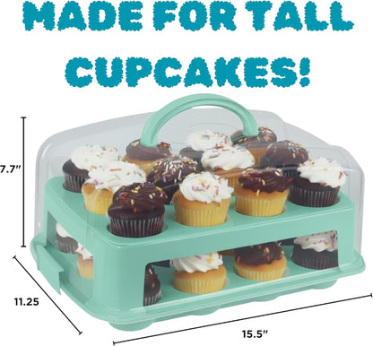 EXTRA TALL Cupcake Carrier 24 Count, 24 Cupcake Holder with Lid -Spacious 3.5” Tall Tiers Accommodate 24 Tall Frosted Cupcakes, Won't Smush! Cupcakes Containers Muffin Storage Container/ Muffin Holder