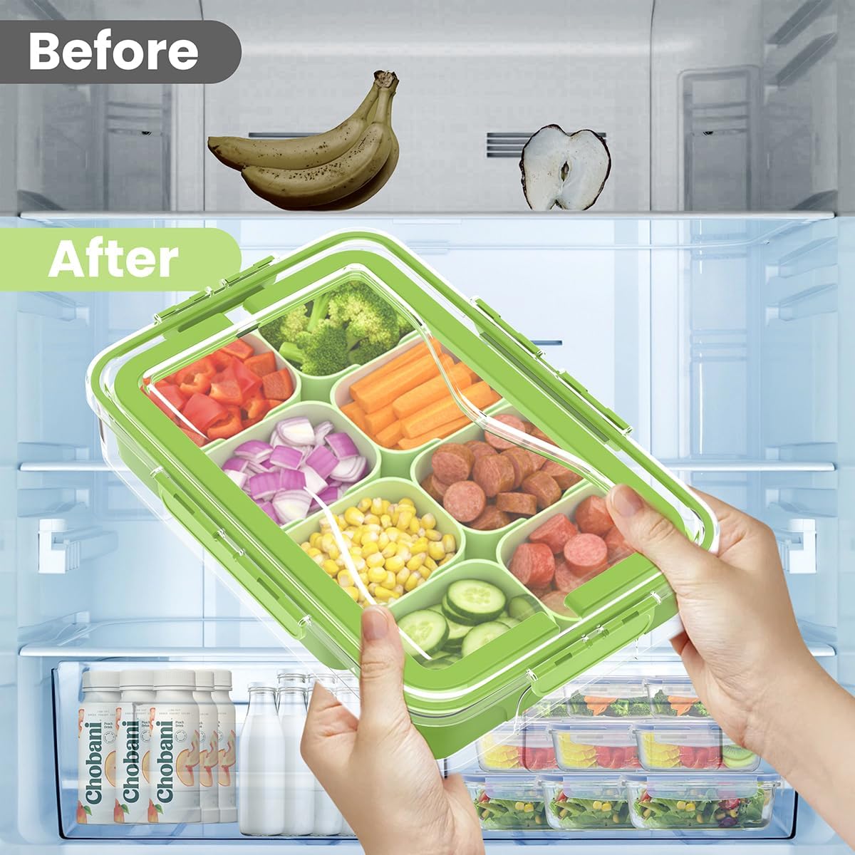 2 Pack Box Charcuterie Container with Dividers 12 Compartments,Snackle Boxes Food Storage, Bento Box Adult, Large Portable Divided Snackle Organizer with Lid & Handle, Stackable Food Containers(White)