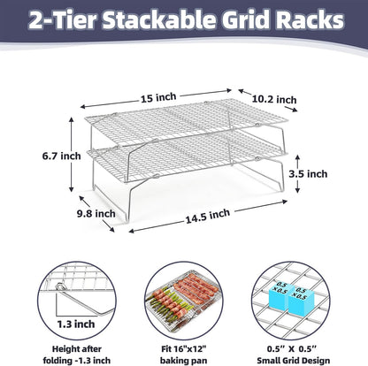 P&P CHEF 4 Tier Stackable Cooling Racks for Cooking and Baking, 15" x 10"