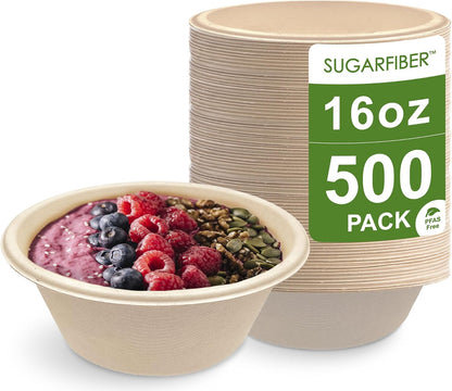 32oz Compostable Paper Bowls Disposable Round Natural Soup Bowls, 50 Count