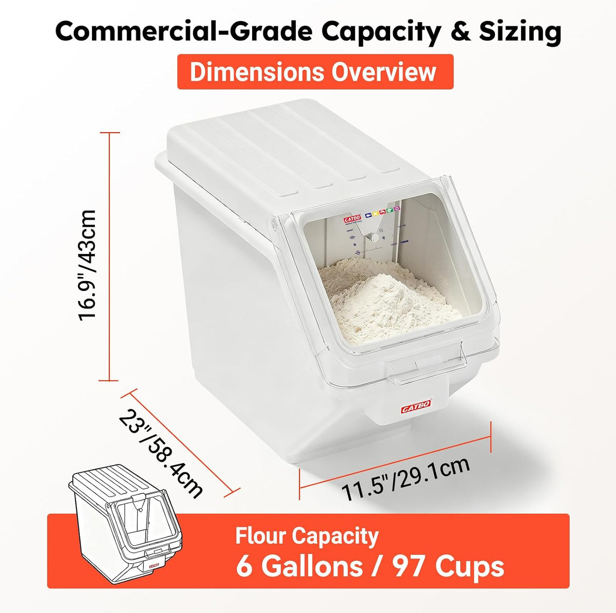 2.6 Gallon / 42 Cup Commercial Shelf Ingredient Bin with Scoop, Stackable Food Storage Container with Clear Flip Lid, Built-in FIFO Label and One-Hand Access for Flour Sugar Rice