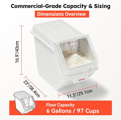2.6 Gallon / 42 Cup Commercial Shelf Ingredient Bin with Scoop, Stackable Food Storage Container with Clear Flip Lid, Built-in FIFO Label and One-Hand Access for Flour Sugar Rice