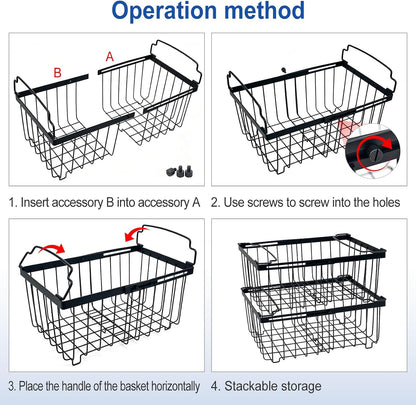 3Pack Freezer Organizer Bins, Stackable Chest Deep Freezer Storage Containers, Expandable Freezer Baskets with Handle fit 5cu.Ft 7cu.Ft Freezer, Fridge, Pantry (Black-3Pack)