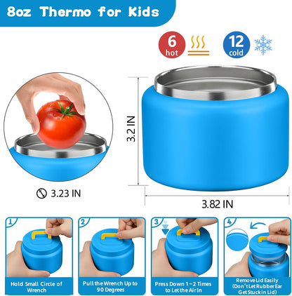 MAISON HUIS Bento Lunch Box with 8oz Soup Thermo and Insulated Lunch Bag, Kids Leakproof Lunch Food Containers with 5 Compartment, Boys Girls Thermo Hot Food Jar for Travel, School, BPA Free (Black)