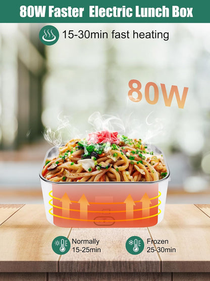 Buddew Electric Lunch Box for Adults, 80W Heated Lunch Box 1.8L Stainless Steel Portable Food Warmer,12/24/110V Lonchera Electrica Portatil for Travel & Work, Loncheras para Hombres de Trabajo