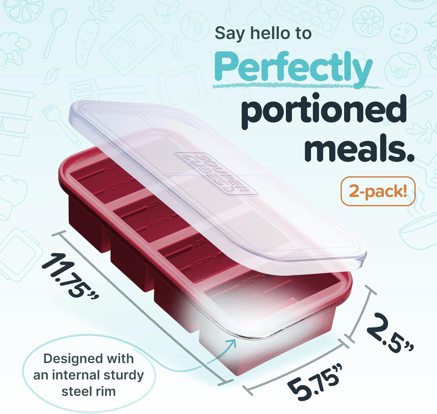 Souper Cubes 1 Cup Silicone Freezer Molds - Soup Cubes Perfect for Freezing Broth, Rice, Leftovers and More - Silicone Freezer Trays with Lids for Meal Prep - Aqua - 1-Pack
