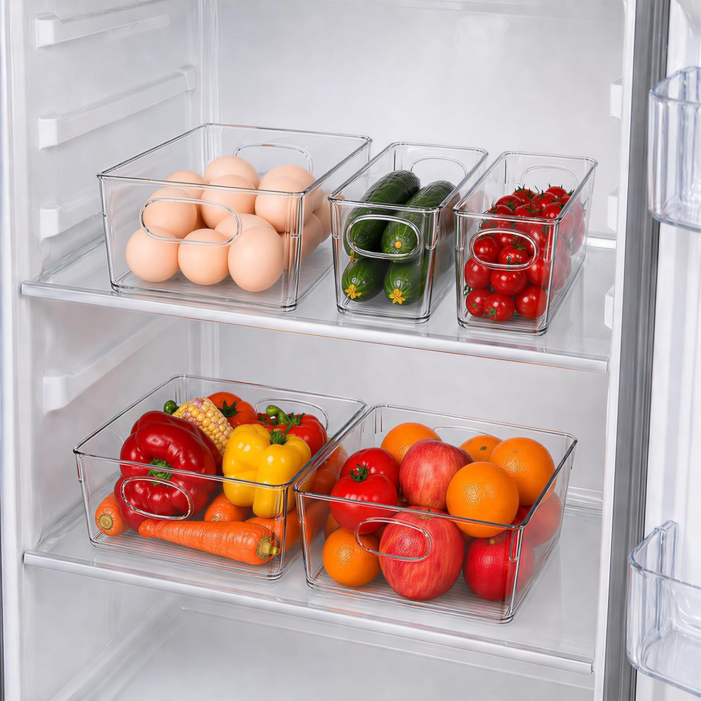 UFORU 10 Pack Clear Pantry Organizers and Storage, Stackable Plastic Storage Bins with Handles, Clear Storage Bins for Kitchen, Fridge, Freezer, Cabinet and Containers for Pantry Organization