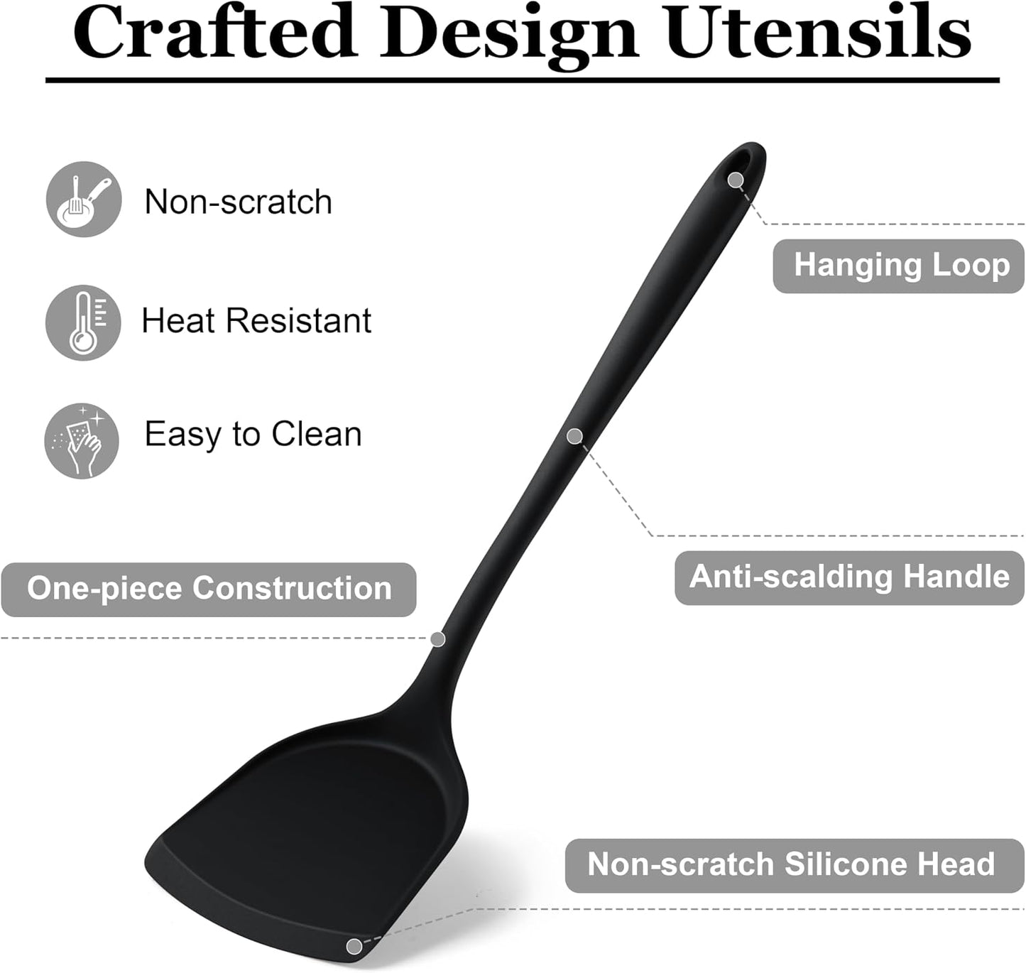LIANYU Non-Toxic Silicone Kitchen Utensils Set, 8 Piece Non-Scratch Cooking Spoons & Spatulas, Stainless Steel Core, Heat Resistant & Dishwasher Safe, Khaki