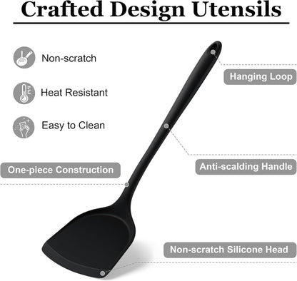 LIANYU Non-Toxic Silicone Kitchen Utensils Set, 8 Piece Non-Scratch Cooking Spoons & Spatulas, Stainless Steel Core, Heat Resistant & Dishwasher Safe, Khaki