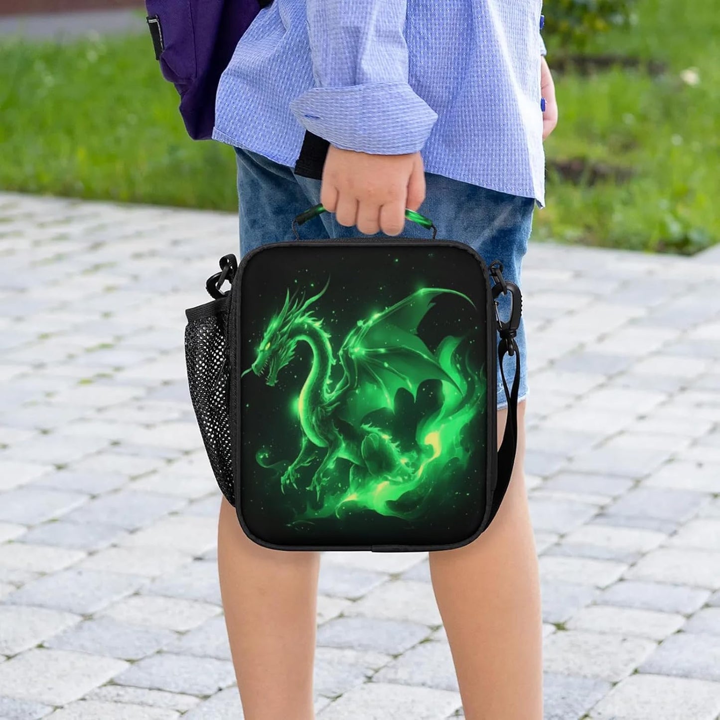 Insulated Lunch Box for Girls Kids Axolotl Lunch Bags Reusable Portable Lunchbox with Adjustable Shoulder Strap and Water Bottle Holder for Work School Travel
