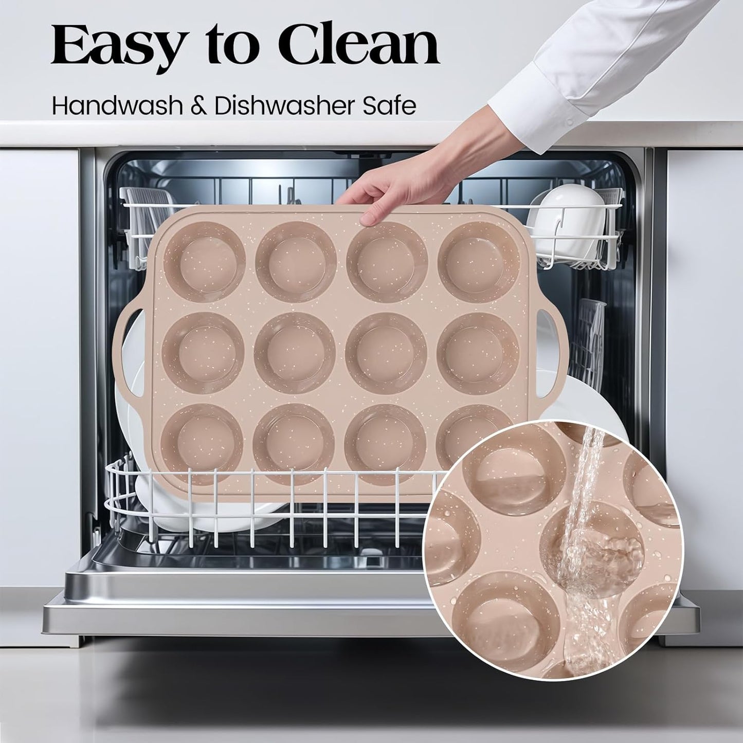 Vinino 2Pack Silicone Muffin Pans for Baking with Metal Reinforced Frame, 12 Cups Regular Size Nonstick Silicone Cupcake Pan, BPA Free Oven Dishwasher Safe Baking Mold for Muffins Cupcakes