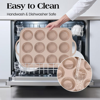 Vinino 2Pack Silicone Muffin Pans for Baking with Metal Reinforced Frame, 12 Cups Regular Size Nonstick Silicone Cupcake Pan, BPA Free Oven Dishwasher Safe Baking Mold for Muffins Cupcakes