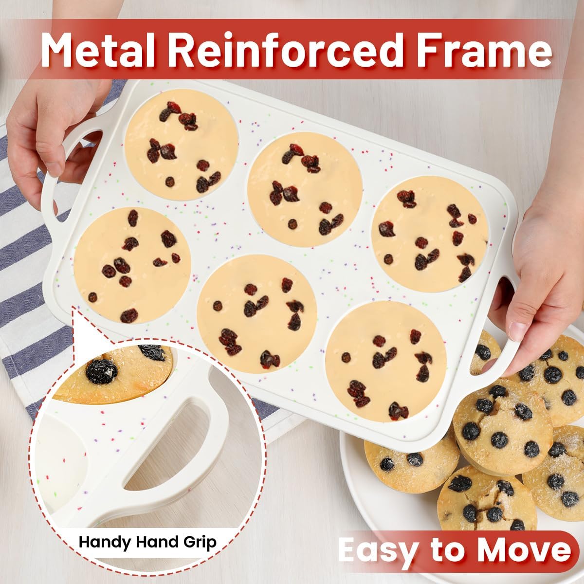 CAKETIME Mini Muffin Pan, Metal Reinforced Frame Mini Cupcake Pans 24 Cups Nonstick Muffin Silicone Molds with Handle for Baking Muffins, Cupcakes, Egg Bites 2 Pack