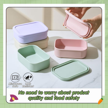 Layhit 4 Pcs Silicone Bento Box Lunch Box for Adult, 23.7 oz Reusable Sandwich Containers Food Storage with Lids Airtight for Lunch Meals Snacks, Dishwasher Freezer Safe (Matte Multicolor)