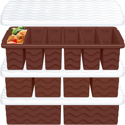 3-Pack Silicone Freezer Trays with Lid,2 Large 2-Cup(500ml)&4 Medium 1-Cup(250ml)&6 Small 1/2-Cup(125ml) Soup Freezer Container Molds,Ice Cube Tray For Meal Prep&Freezing Soup,Stews,Sauces