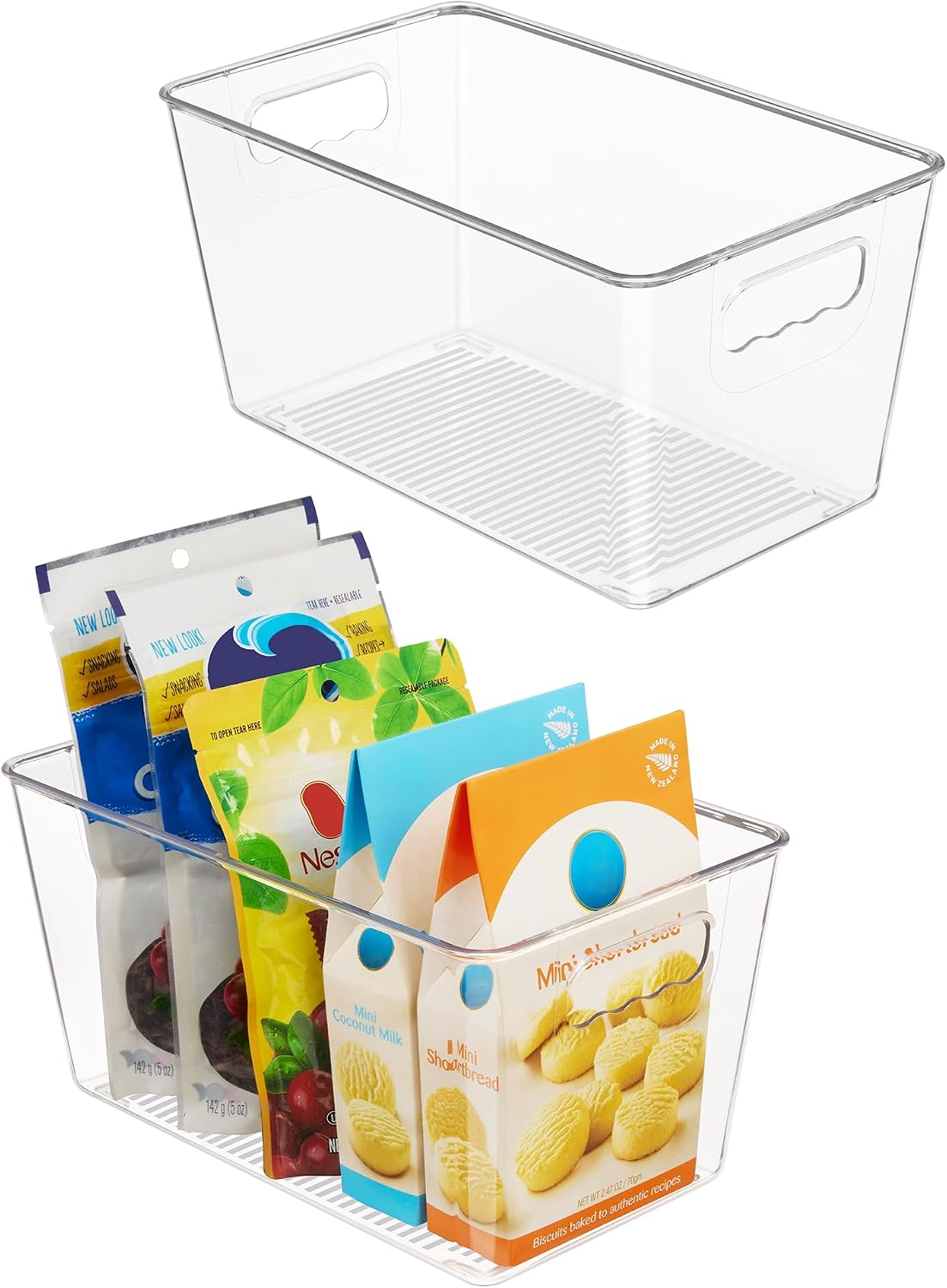 Vtopmart Clear Plastic Storage Bins, 6 PCS Pantry Organizer Bins with Handle for Refrigerator, Fridge, Cabinet, Kitchen, Countertops, Cupboard, Freezer Organization and Storage, Large