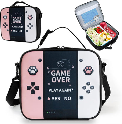 Game Console Insulated Lunch Bag lonchera for Teen Boy Kid Gamer Lunch Box Bento Reusable Large Capacity Portable Waterproof Leakproof with name tag to School Office Picnic (1PCS Lunch Bag)