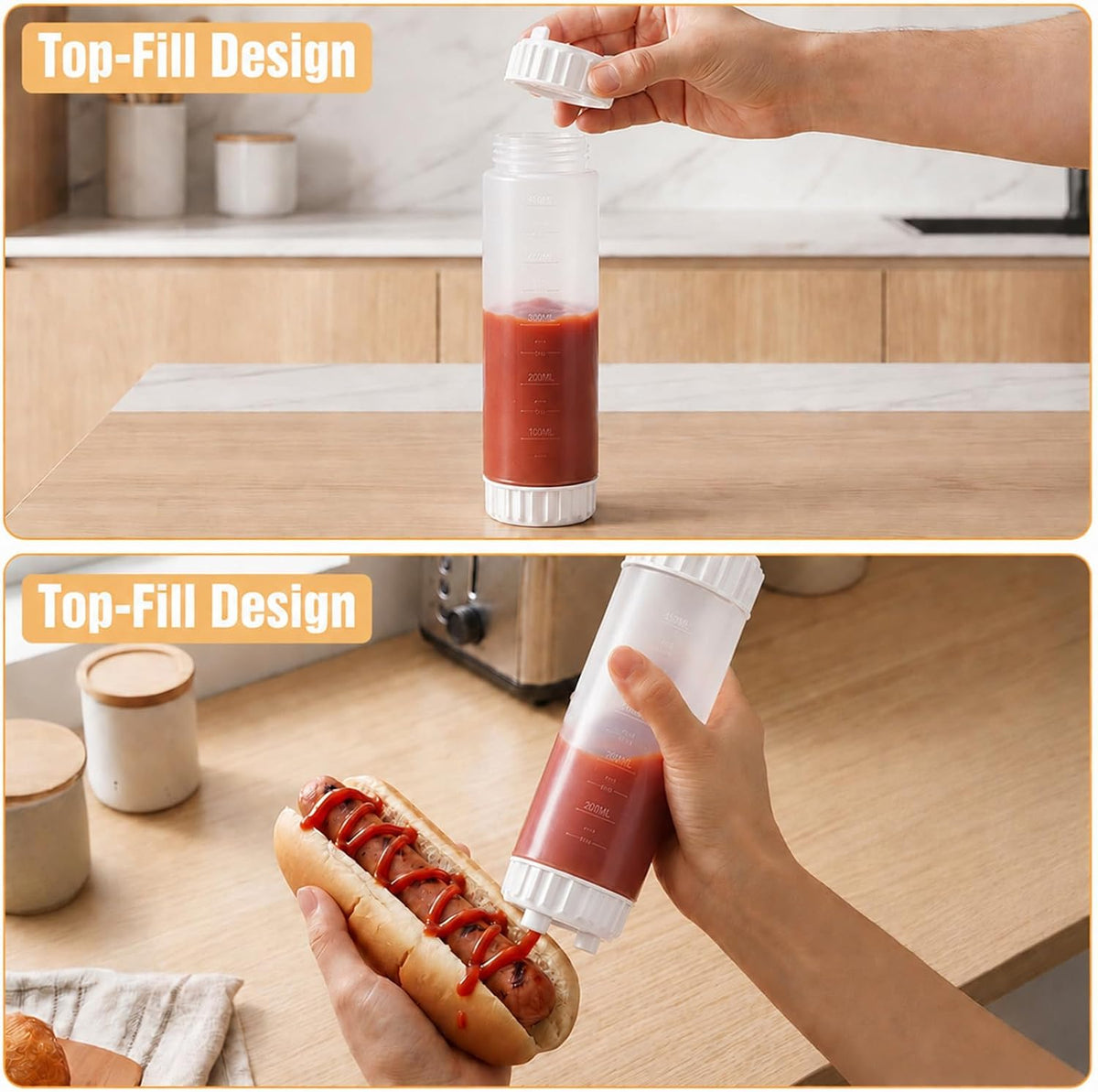 2 Pcs 16 oz Inverted Squeeze Bottles, Valve Condiment Dispenser (Black)
