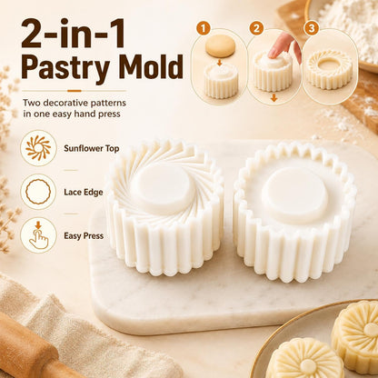 Mooncake Mold Sunflower Pattern Double Ended Hand Press Pastry Stamp