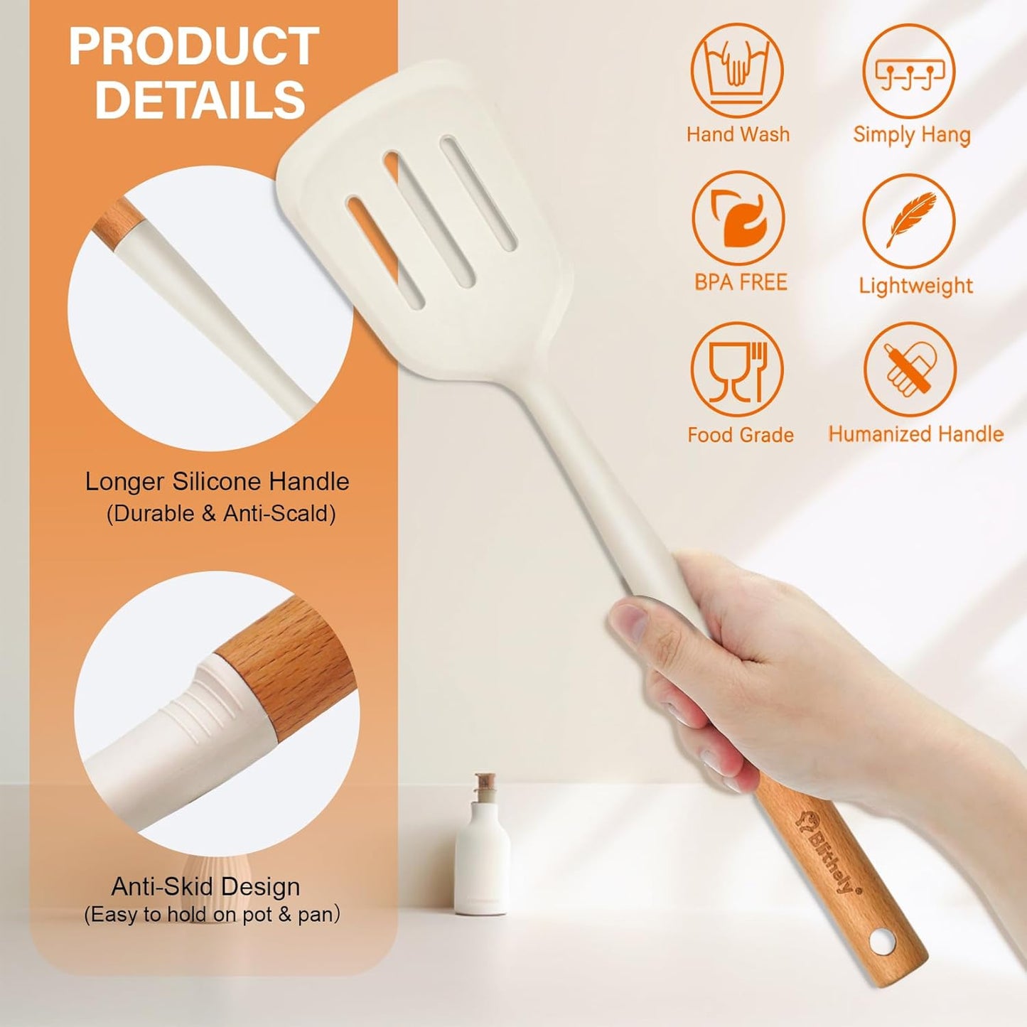 Large Silicone Kitchen Utensils Set, 6 PCS Nonstick Cooking Utensils Set with Wooden Handle, Heat Resistant and BPA Free Silicone Utensil Spatula Set for Cooking with Turner, Spoon and Ladle(Black)