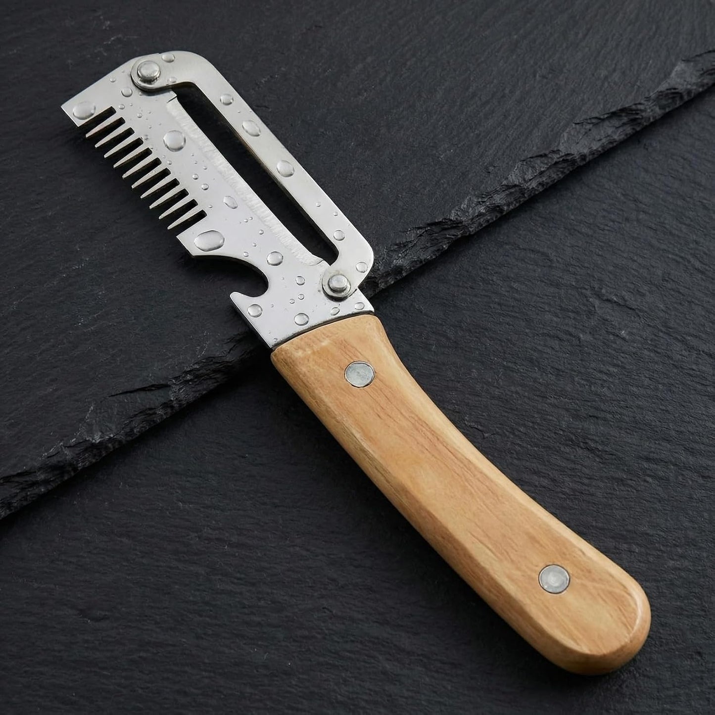 2pcs Multifunctional Vegetable Peeler Shredder, 3-in-1 Stainless Steel Julienne Peeler Tool with Bottle Opener and Non-slip Wooden Handle, Fruit Peeling Knife for Kitchen