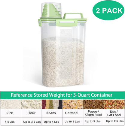TBMax 2 Pack Airtight Rice Container 5 Lbs +10 Lbs, Cereal Container Oatmeal Storage with Easy-pouring Spout & Handy Cup for Flour Grain Beans, Pet Dog Cat Bird Food Storage Dispenser -Pink