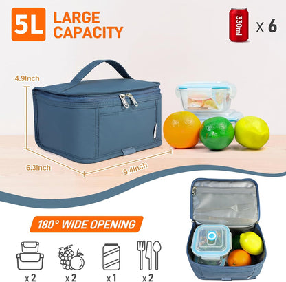NOL Mini Insulated Lunch Bag for Women Men Kids | Small Leakproof Reusable Lunch Tote | Fits 6 Cans 330ml | Thermal Cooler for Work School Picnic Camping, Navy blue