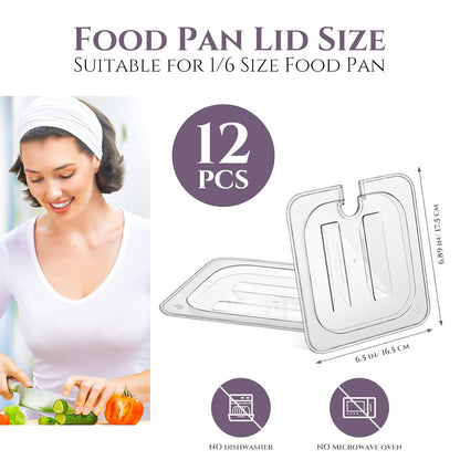 12 Pcs 1/6 Size Food Pan Lids with Handle Polycarbonate Clear Food Pan Lids