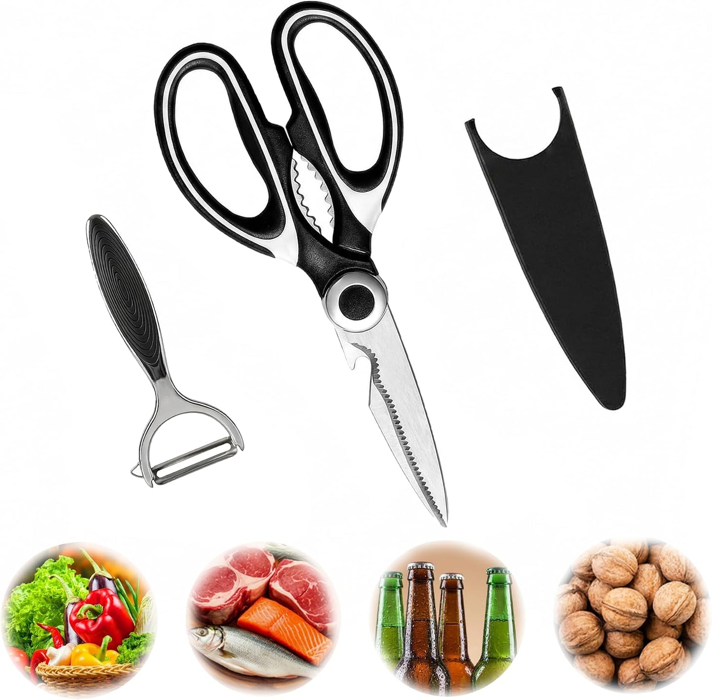 Heavy Duty Kitchen Shears – Sharp Stainless Steel Scissors for Everyday Kitchen Use, 4-in-1, Comfort Grip, Dishwasher Safe