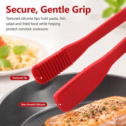 2 PCS Silicone Tongs for Cooking, 11 In Stainless Steel Kitchen Tongs with Silicone Tips, Heat Resistant Lightweight Non-Scratch for Flipping Fish, Steak, Toast & Bread, Dishwasher Safe