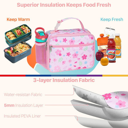 Bagseri Kids Lunch Bag Boys - Thermal Insulated Lunch Box Tote with Water Bottle Holder, Reusable Leak-Proof Kids Lunch Box for Daycare & School, Black Dinosaur (Containers Not Included)