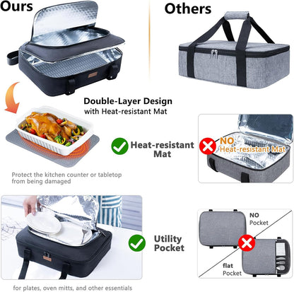 BAGSPRITE Insulated Casserole Carrier for Hot or Cold Food with Heat-resistant Mat, Casserole Dish Carrier Insulated Food Carrier, Hot Food Carrier, Foil Pan Carrier Fits 9" x 13" Baking Dish