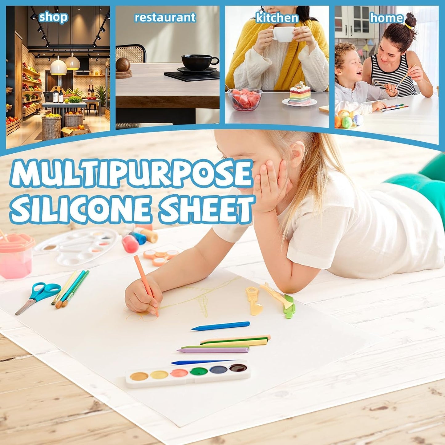 VOKOY Large Silicone Mat for Crafts, 36"x24", Extra Large Silicone Mats,Thick Black Silicone Mat for Kitchen Countertop, Heat-resistant Washable Large Silicone Pastry Mat for Crafts Painting Baking