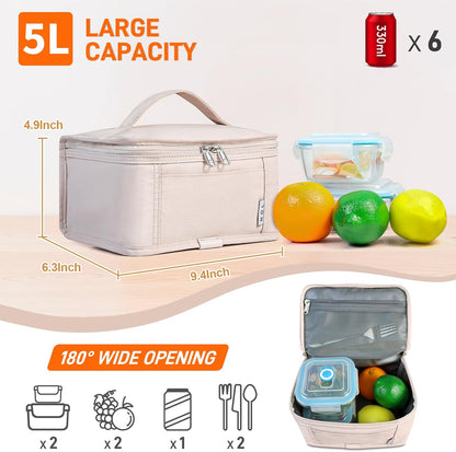 NOL Mini Insulated Lunch Bag for Women Men Kids | Small Leakproof Reusable Lunch Tote | Fits 6 Cans 330ml | Thermal Cooler for Work School Picnic Camping, Navy blue