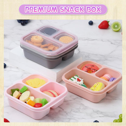 Honeydak 5 Pack Snack Containers 3 Compartment Bento Snack Boxes Divided Meal Prep Containers with Lids Reusable Adults Lunch Food Storage Box for School Work Travel(Elderberry)