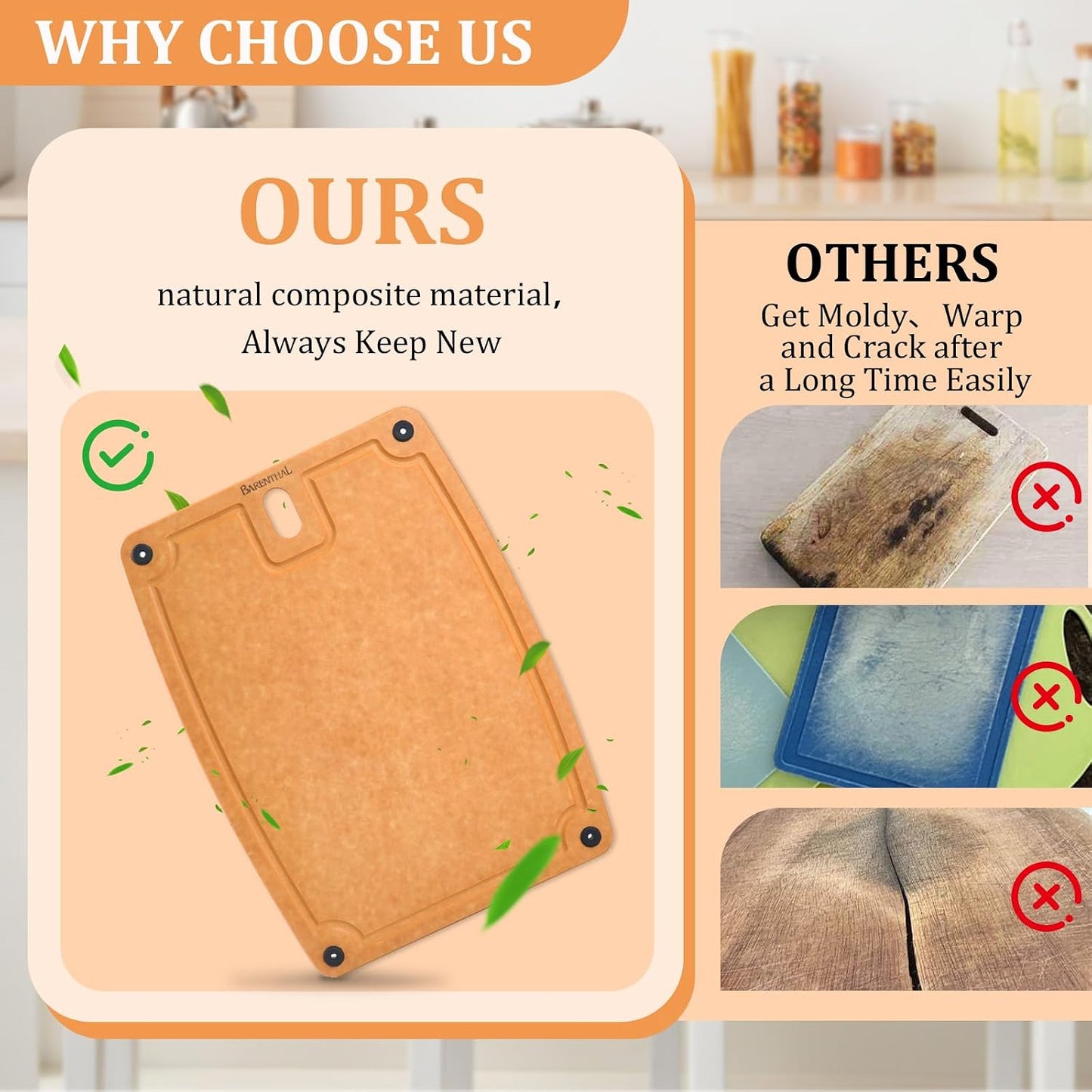 Cutting Boards for Kitchen Dishwasher Safe Eco-Friendly Composite Cutting Board Set of 2, Reversible Chopping Board with Handles & Juice Grooves, Small & Large Cutting Board for Countertop