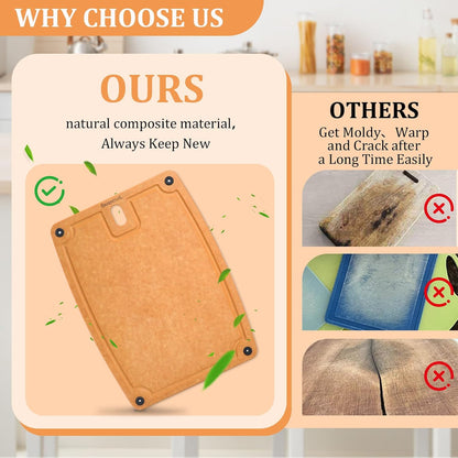 Cutting Boards for Kitchen Dishwasher Safe Eco-Friendly Composite Cutting Board Set of 2, Reversible Chopping Board with Handles & Juice Grooves, Small & Large Cutting Board for Countertop